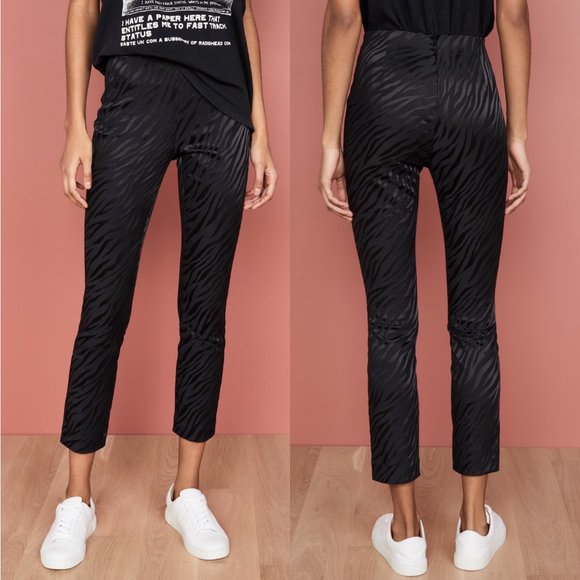 rag & bone Simone Jacquard Zebra Black Stretch Ankle Pants - Picture 1 of 14